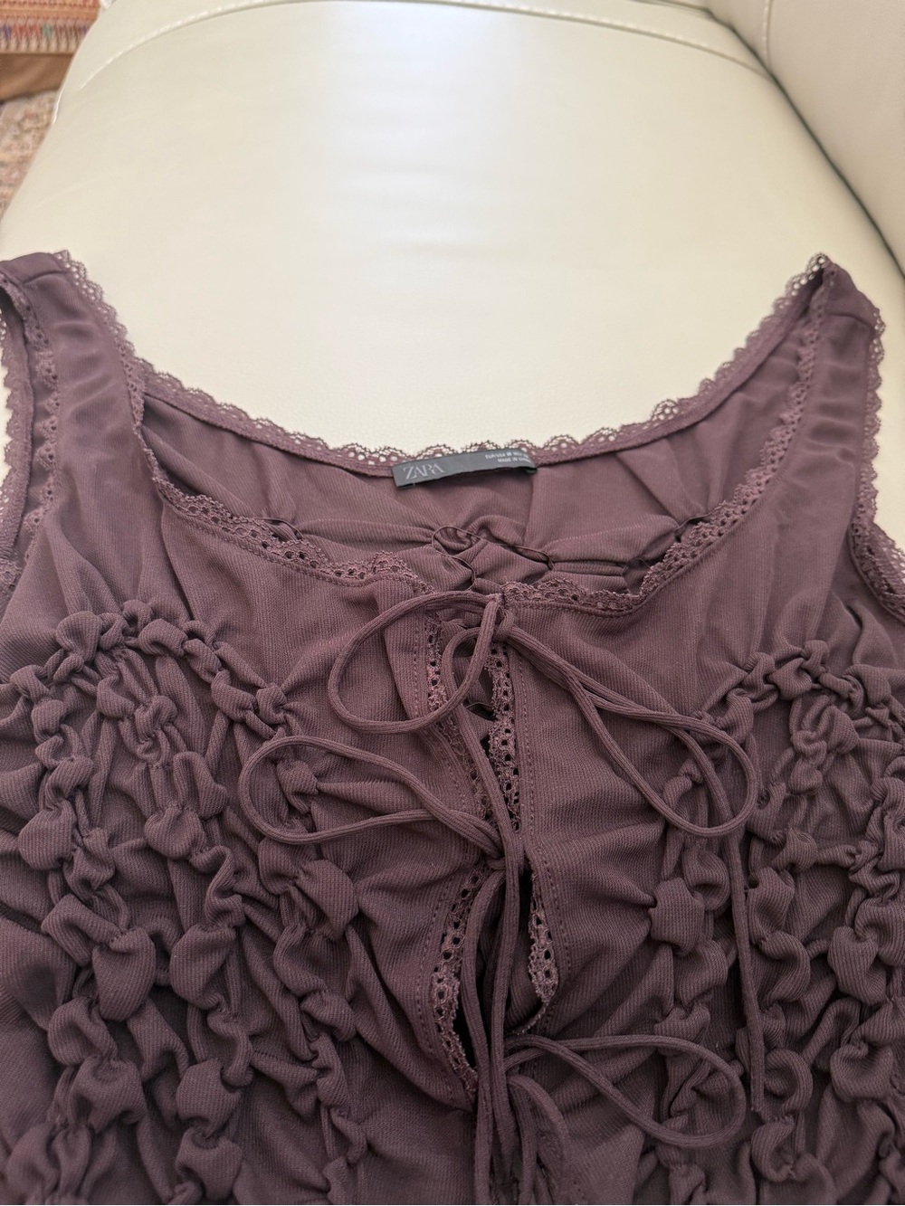 Zara Plum Crochet-Trim Lace-Up Tank